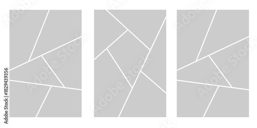 Image collage layout template. Grey mosaic mood board grid collection. Picture frame set. Photo album idea for banner, poster, comic page, flyer, brochure, booklet, memory wall design. Vector pack