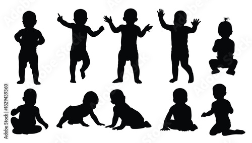  collection of baby and toddler silhouettes in various poses