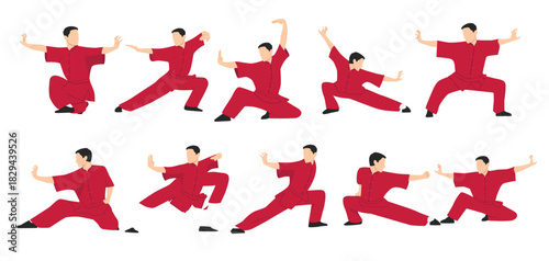 Vector set of wushu. Wushu positions. Design elements and icons