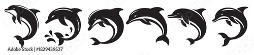 dolphin fish black silhouette bundle isolated on white