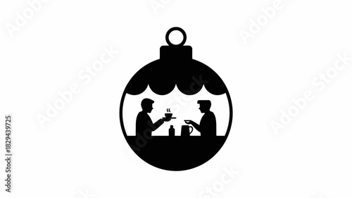 Christmas Market Scene Inside Ornament Ball Vector Silhouette