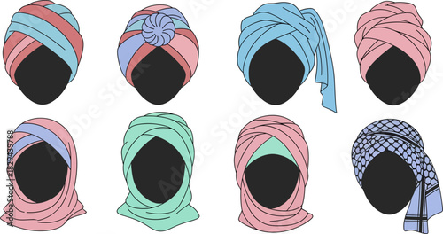 Collection of Colorful Headscarves in Various Styles and Colors