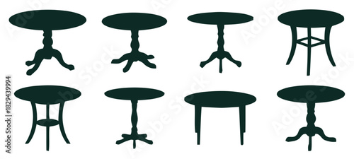 Eight Stylish Table Silhouettes Perfect for Interior Design Projects and Furniture Catalogs