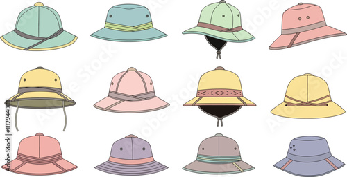 Collection of Colorful Wide Brim Sun Hats in Various Styles and Colors for Outdoor Sun Protection