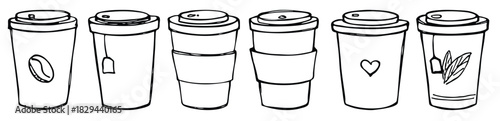 Cute cup of tea and coffee illustration. Simple cup clipart. Cozy home doodle set