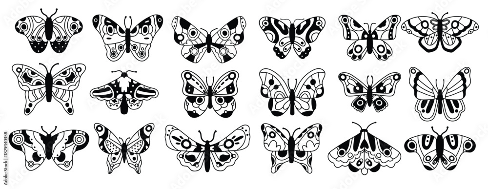 Naklejka premium doodle butterfly sketch flying butterflies hand drawn
