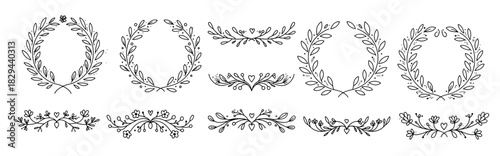 elegant handdrawn botanical wreath and divider designs