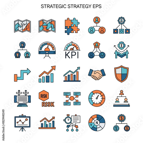 Strategic Strategy Icons Set Illustrative Icons for Business, Planning, and Growth Concepts