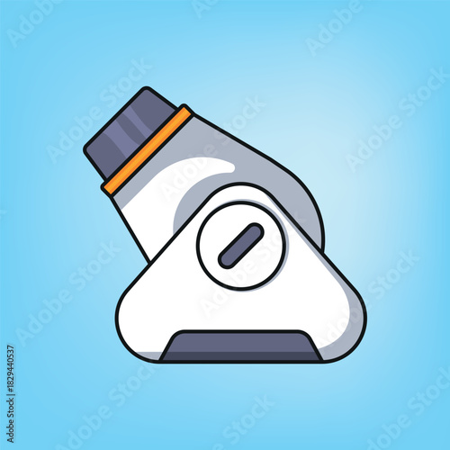 Cartoon illustration of a white and gray cannon on a blue background.