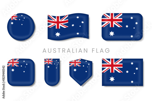 Australia Flag Icon Pack — Union Jack and Southern Cross Glossy Vector Badges