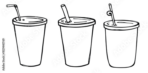 Cute cup of water, milkshake, juice or soda. Drink illustration. Simple cocktail clipart set