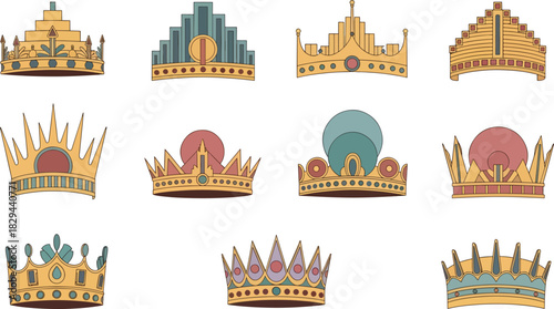 Collection of Decorative Crowns with Vintage Style and Soft Colors
