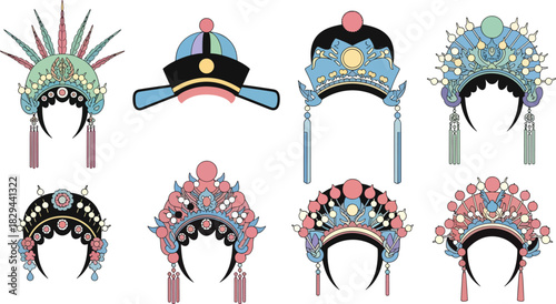 Colorful Traditional Chinese Opera Headdresses Set in Artistic Style