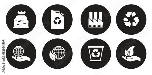 ecology icons set white on a black background