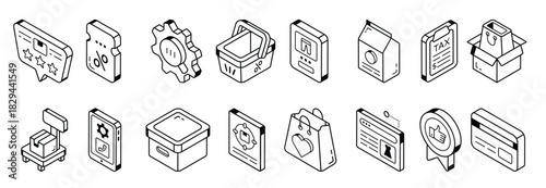ecommerce and packaging outline icons