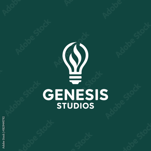 GENESIS STUDIOS hot air balloon logo, dark green vector icon for travel, media, real estate, or creative agency business.