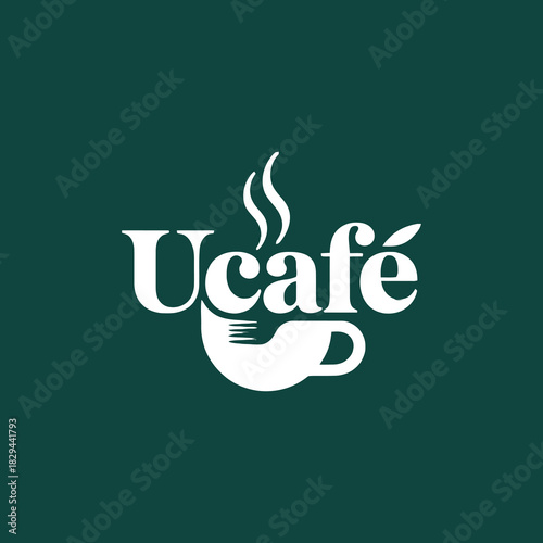 UCafe abstract coffee cup logo, dark green vector icon for cafe, restaurant, beverage, coffee shop, or culinary brand.