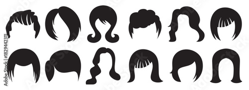  female and male hairstyle and wig icons set