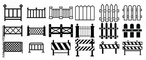 fence flat line icons set wood fencing metal profiled 
