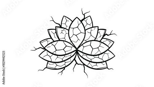 Delicate cracked lotus flower symbolizing resilience and inner strength in monochrome.