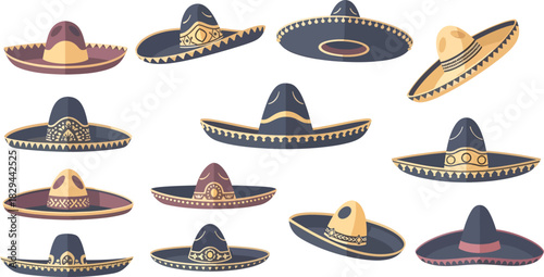 Collection of Traditional Mexican Sombreros in Various Styles and Colors