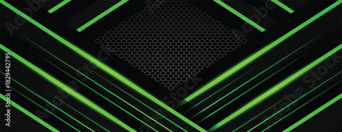 Futuristic Gaming Background with a hexagon pattern design with black and dark green colors