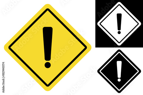 Universal Warning Sign with Exclamation Mark Icon Signaling Danger, Caution, Alert, and Important Information on a Diamond Shape Background