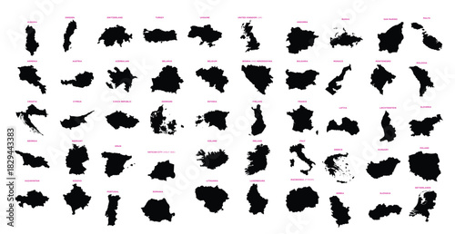 set of europe countries map vector icon template vector