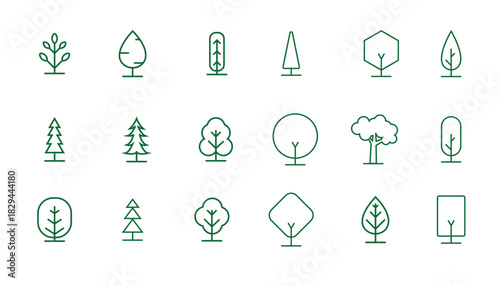 set of tree vector line icon tree symbol vector sign