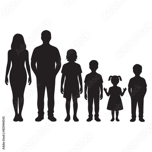 Family Silhouette Illustration Mother Father Children Standing Together