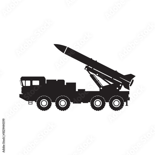 Military Mobile Missile Launcher Truck Silhouette Vector Illustration
