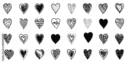 set of unique doodle heart icons hand sketched shapes