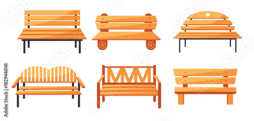 set of wooden bench in a park garden or sidewalk furniture