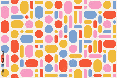 Colorful geometric abstract pattern with circles and ovals, seamless vector illustration in retro colors, abstract shapes design , perfect for textiles, wallpapers, packaging, or graphic design.