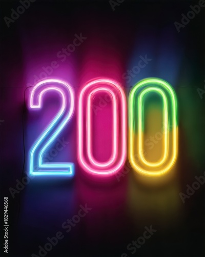 Vibrant Neon Sign Displaying the Number 200 in Bright Colors
