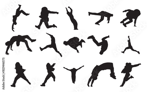  set vector silhouettes parkour