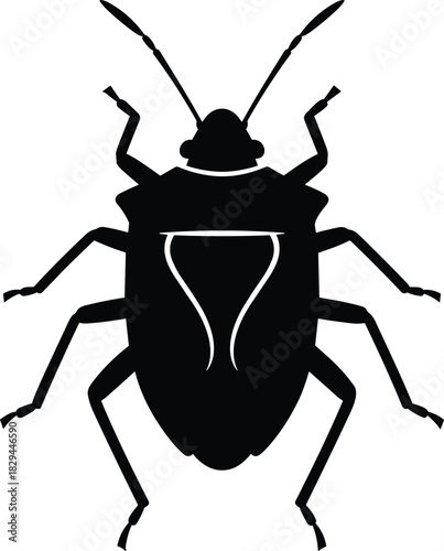 Black insect silhouette vector illustration, beetle bug shape design, simple wildlife graphic, nature biology icon, entomology outline artwork, crawling insect