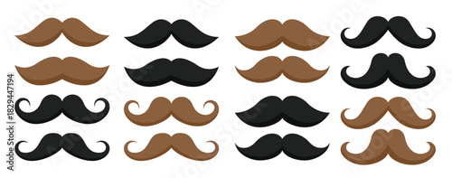 Set of mustache in flat style isolated
