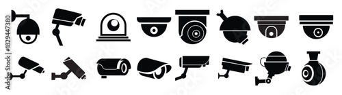 cctv vector icon set camera illustration sign collection