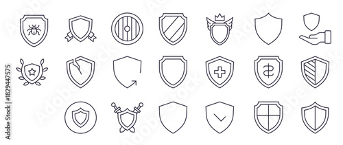 Shield Thin Icons Collection. Editable Stroke. Perfect for Web Sites, Books, Cards, Apps