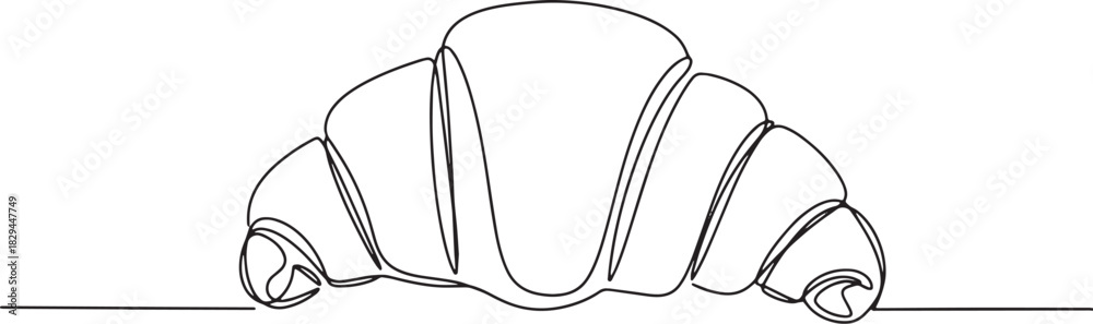 Fototapeta premium Single Line Art of a French Croissant Pastry on White Background