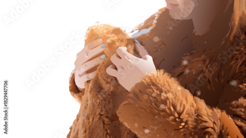 Woman wearing a brown fur coat fashion model winter clothing outerwear style trendy warm soft fur texture
