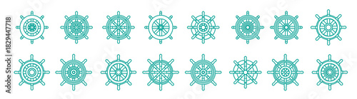 Ships Wheel icon lines set