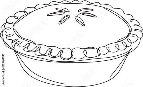 Minimalist line drawing of a savory australian meat pie on white