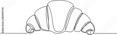 Single Line Art of a French Croissant Pastry on White Background