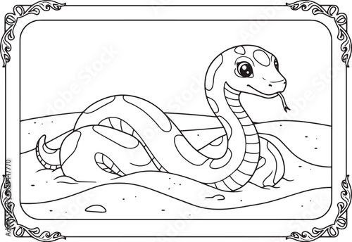 Adorable cartoon sand boa slithering through the desert sand in