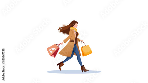 Woman shopping fashion style vector illustration for retail therapy and seasonal sale promotion design concept