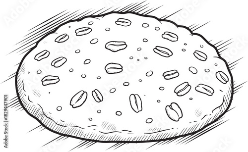 Artistic Sketch of Oatmeal Cookie with Visible Oat Grains and Sh