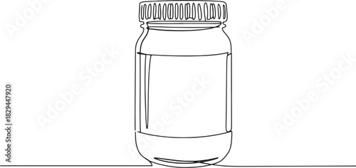 Continuous line drawing of cashew butter jar on a white backgrou