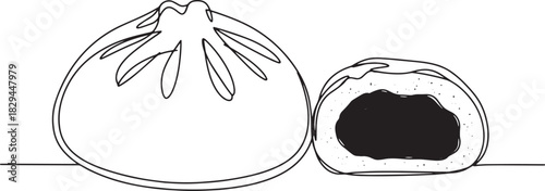 Minimalist continuous line drawing illustration of char siu bao